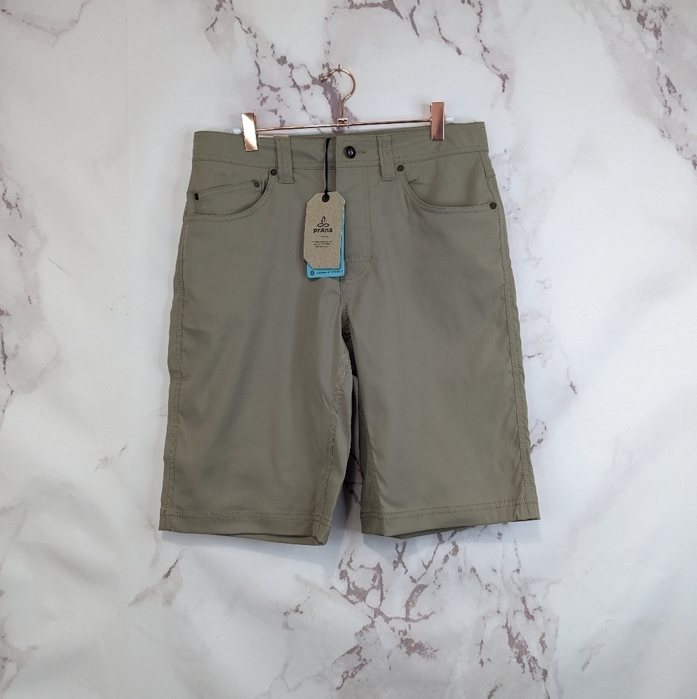Prana Brion Shorts Size 30 11 Inch Outdoor Limbing Hiking Dark Khaki Tan NEW